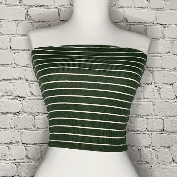Olive Green Striped Ribbed Tube/Cropped Top - NWT - Picture 1 of 2